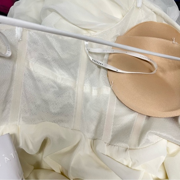 Watters 10 plunge draped mesh column 0739 gown white feminine - Picture 13 of 16